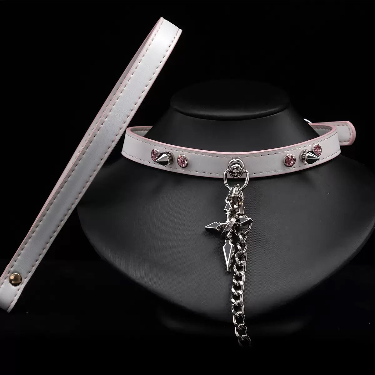 Spiked Cross Leather Choker Necklace
