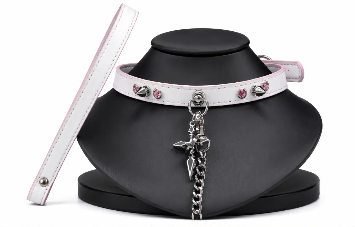 Spiked Cross Leather Choker Necklace