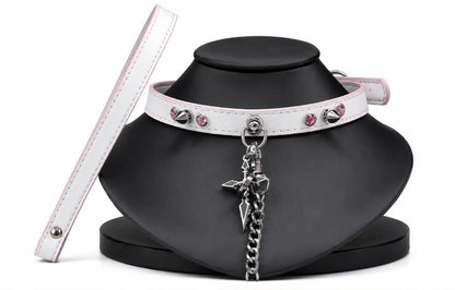 Spiked Cross Leather Choker Necklace