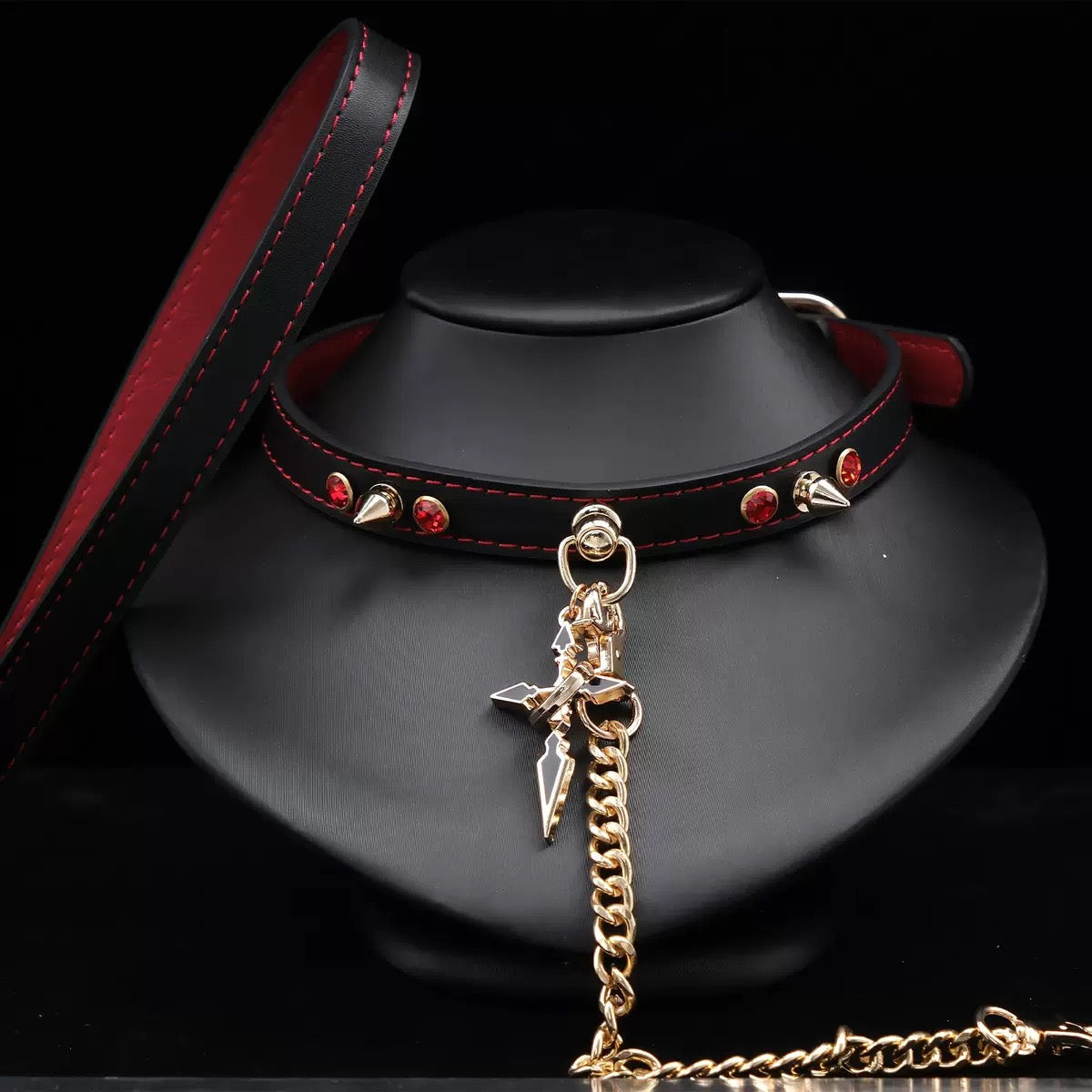 Spiked Cross Leather Choker Necklace