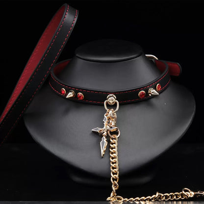 Spiked Cross Leather Choker Necklace