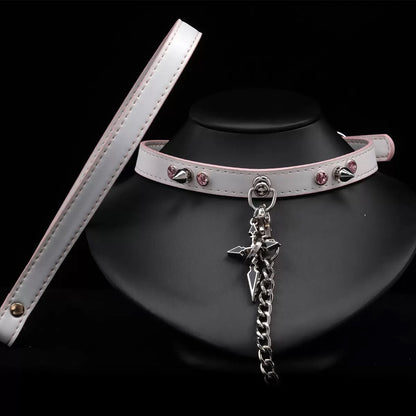 Spiked Cross Leather Choker Necklace