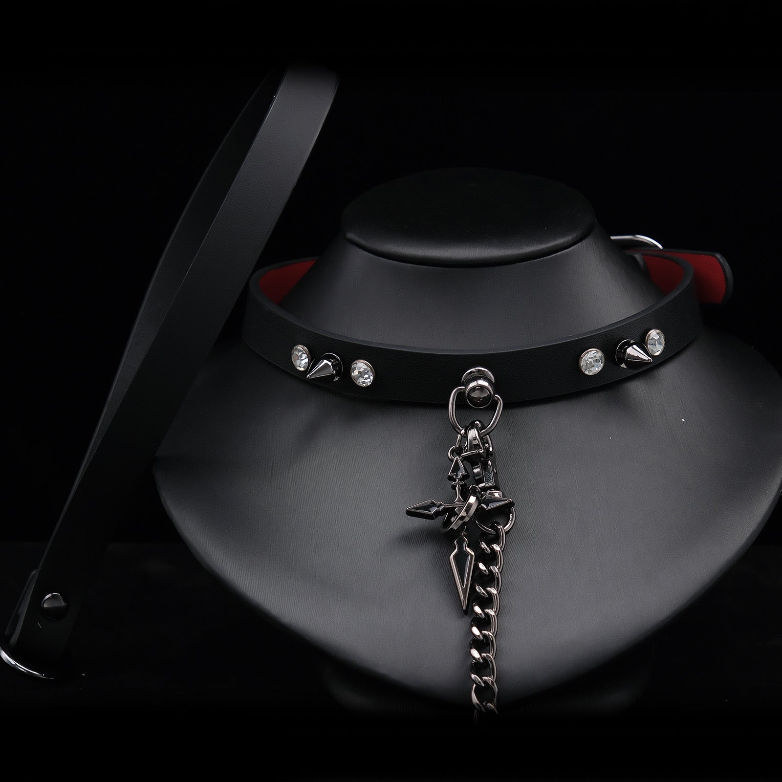 Spiked Cross Leather Choker Necklace