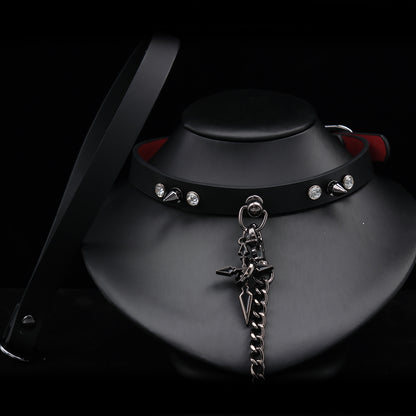 Spiked Cross Leather Choker Necklace