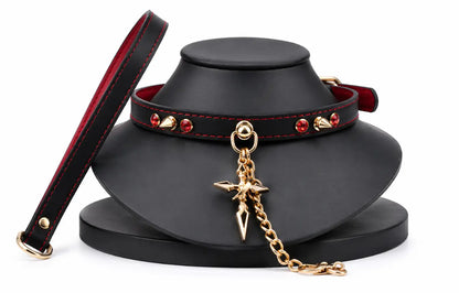 Spiked Cross Leather Choker Necklace