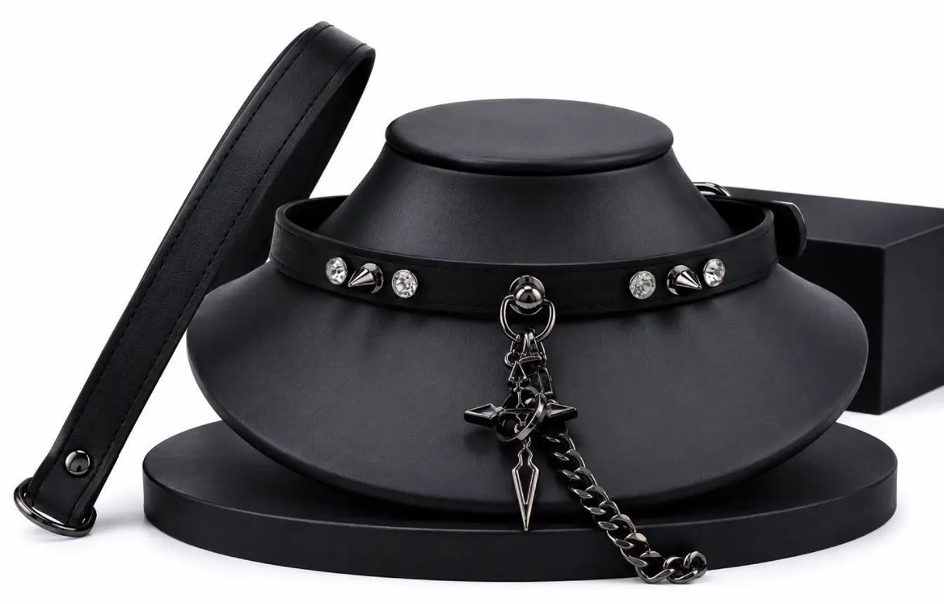 Spiked Cross Leather Choker Necklace