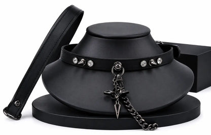 Spiked Cross Leather Choker Necklace
