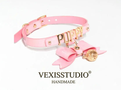 Pink Bow Initial Choker Necklace